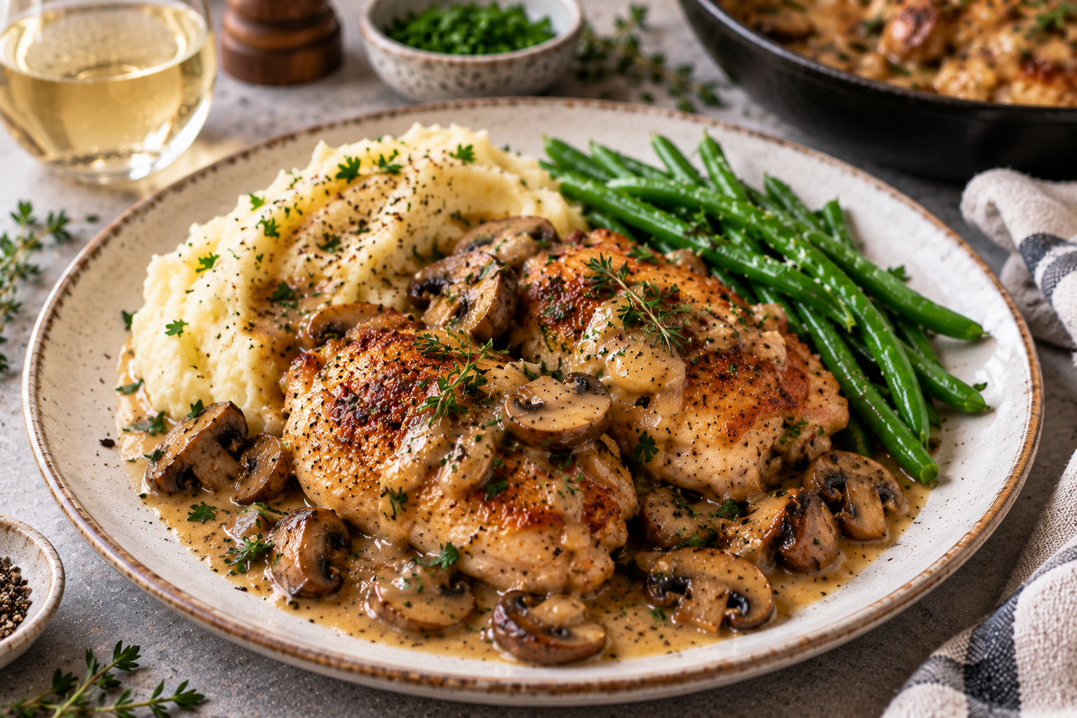 Chicken, Mushroom & White Wine Pan Sauce