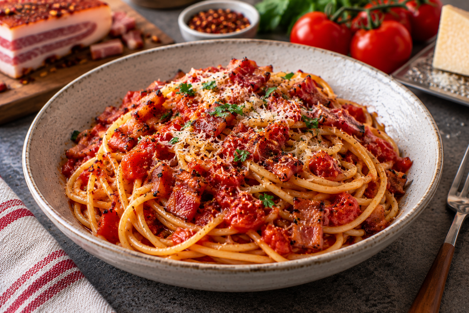 Chilli Pancetta Tomato Spaghetti