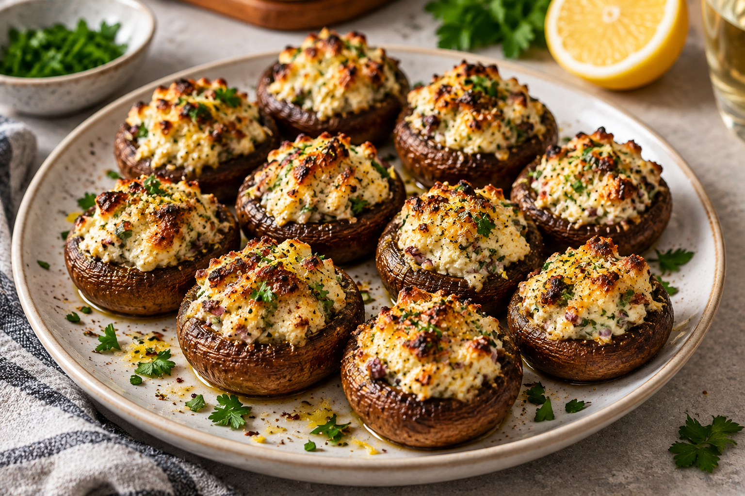 Garlic, Feta & Herb Stuffed Mushrooms