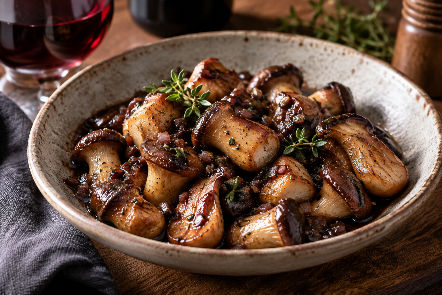 Red Wine Glazed Mini King Oyster Mushrooms