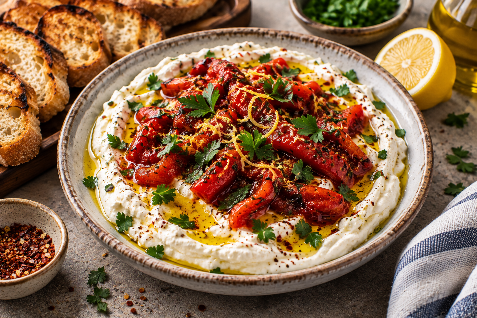 Whipped Feta with Roasted Capsicum & Herbs