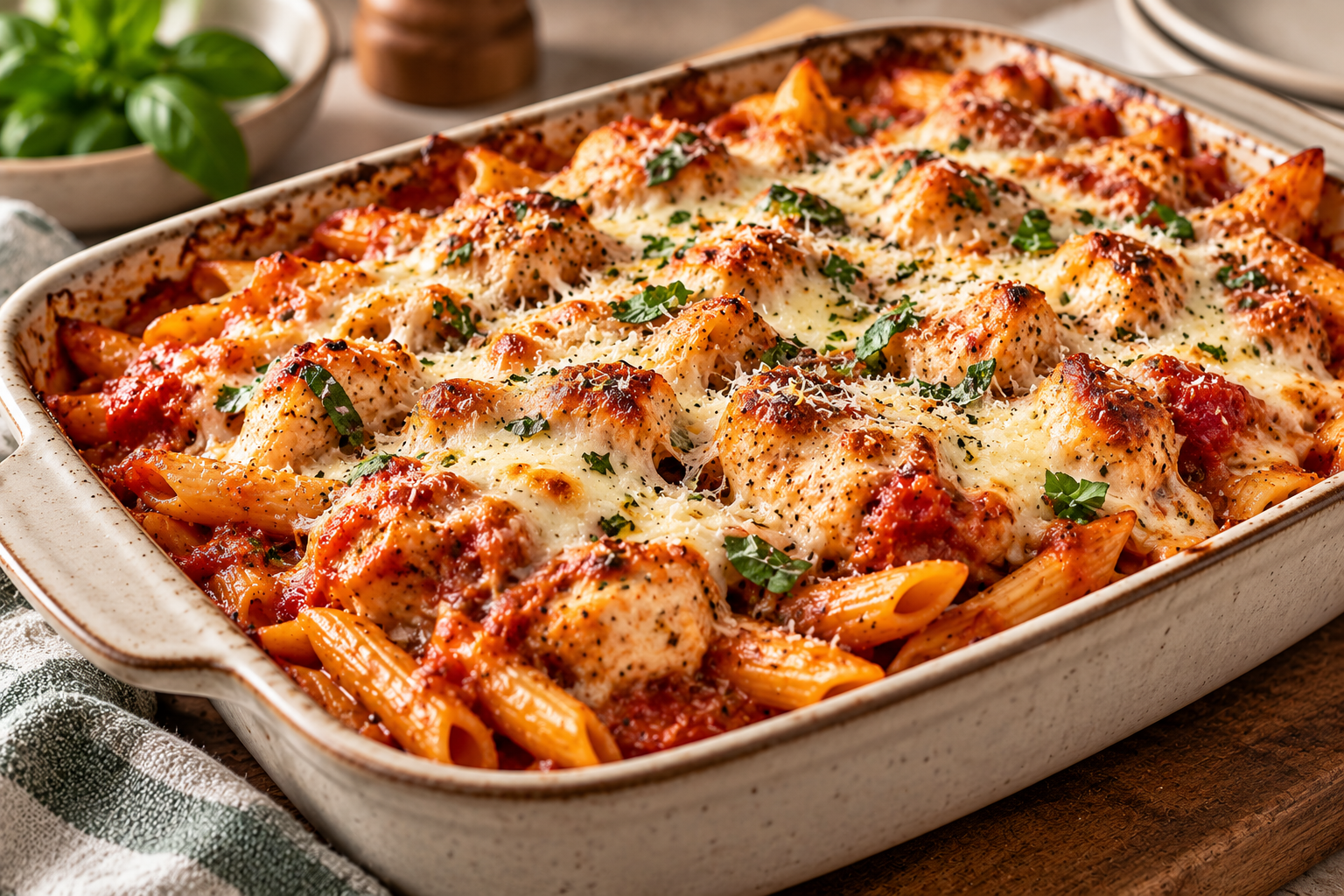 Chicken, Tomato & Mozzarella Pasta Bake